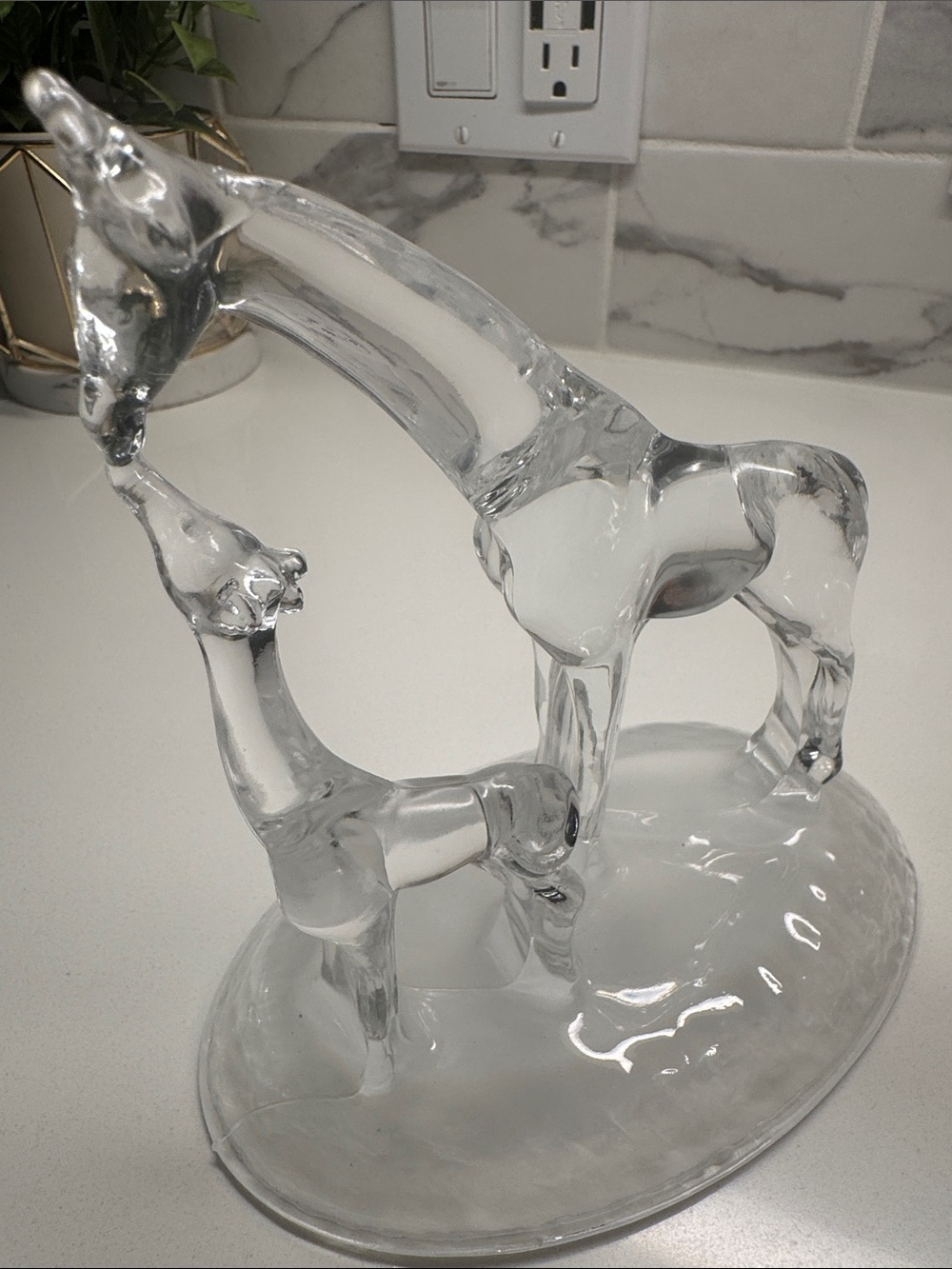 Vintage Cristal d'Arques 24% Lead Crystal Mother and Baby Giraffe Sculpture, Fra